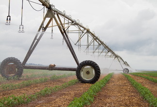 Foto de equipamento de irrigação em meio a lavoura. Foto de equipamento de irrigação em meio a lavoura.