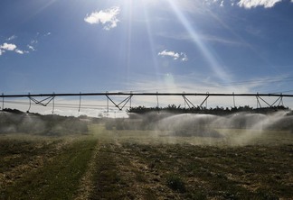 Foto de irrigação em plantação de café. Foto de irrigação em plantação de café.