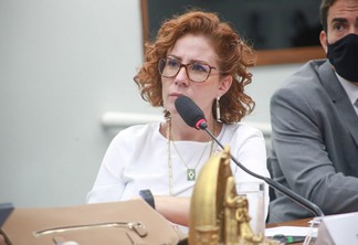A foto mostra a relatora, deputada Carla Zambelli do patido SL-SP. Ela está com uma blusa branca, óculos e seu cabelo é curto, ruivo e ondulado. A foto mostra a relatora, deputada Carla Zambelli do patido SL-SP. Ela está com uma blusa branca, óculos e seu cabelo é curto, ruivo e ondulado.