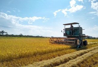 A foto mostra uma máquina colhedora, colhendo arroz em Agudo, no Rio Grande do Sul A foto mostra uma máquina colhedora, colhendo arroz em Agudo, no Rio Grande do Sul