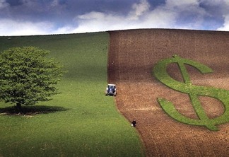 Maquina Agrícola realizando a plantação em meio a lavoura Maquina Agrícola realizando a plantação em meio a lavoura