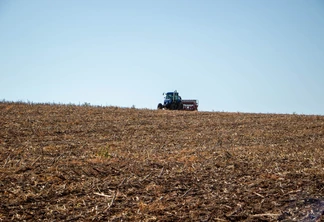 Foto de semeadora de passando por lavoura de trigo. Foto de semeadora de passando por lavoura de trigo.