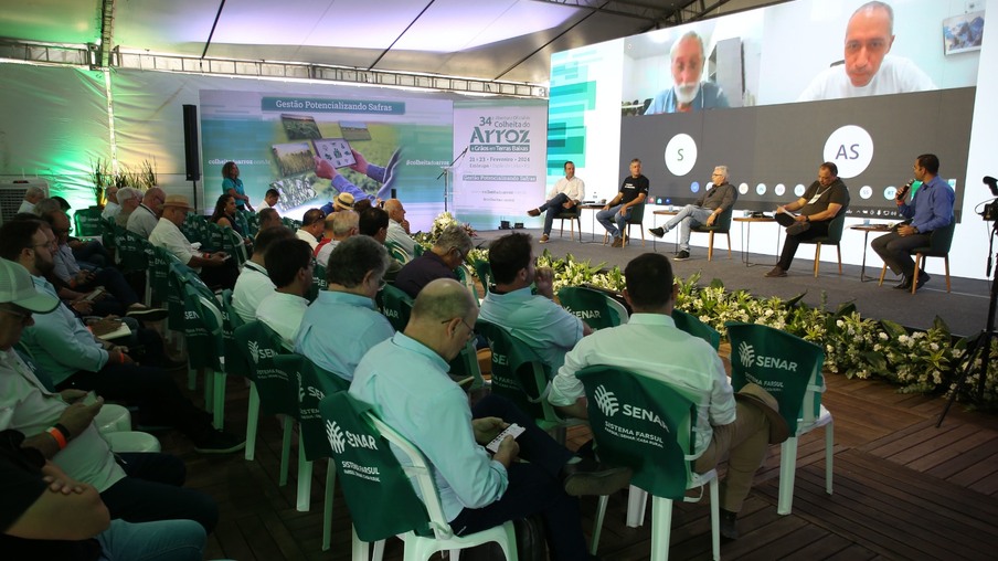 Pessoas sentadas em um palco enquanto outras estão em cadeiras Pessoas sentadas em um palco enquanto outras estão em cadeiras