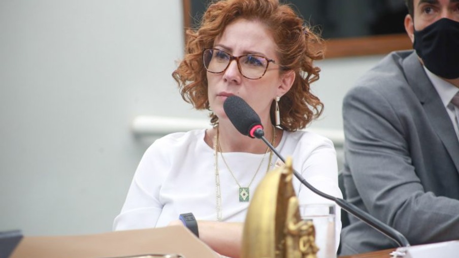 A foto mostra a relatora, deputada Carla Zambelli do patido SL-SP. Ela está com uma blusa branca, óculos e seu cabelo é curto, ruivo e ondulado. A foto mostra a relatora, deputada Carla Zambelli do patido SL-SP. Ela está com uma blusa branca, óculos e seu cabelo é curto, ruivo e ondulado.