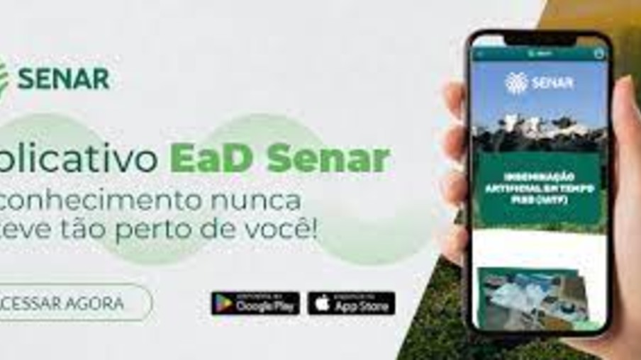 Arte divulgando curso Ead do Senar. Mão segurando celular. Arte divulgando curso Ead do Senar. Mão segurando celular.