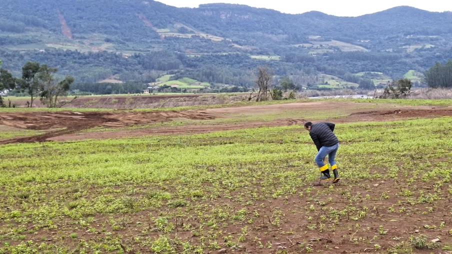 Foto de homem trabalhando em meio a campo. Foto de homem trabalhando em meio a campo.