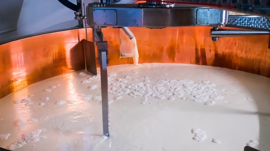 Cubas com leite fresco em unidade industrial de produção de queijos e soro de leite. Cubas com leite fresco em unidade industrial de produção de queijos e soro de leite.