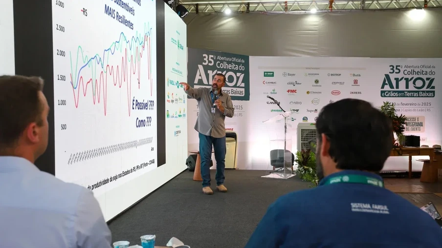 Imagem da 35ª Abertura Oficial da Colheita do Arroz e Grãos em Terras Baixas, em Capão do Leão. Imagem da 35ª Abertura Oficial da Colheita do Arroz e Grãos em Terras Baixas, em Capão do Leão.