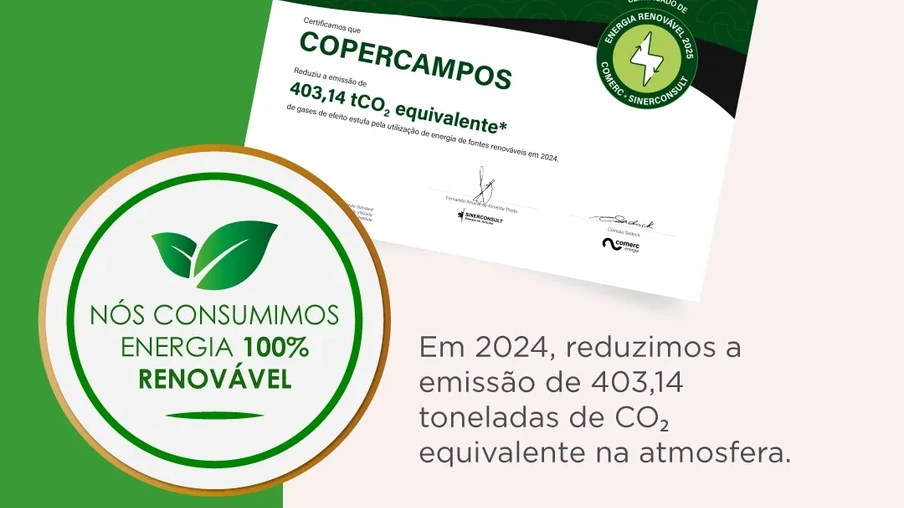 Foto do certificado da Copercampos. Foto do certificado da Copercampos.