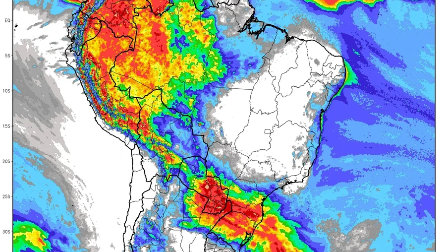 O Sul do Brasil tem a atuação de uma frente fria com chuva neste começo de semana e terá uma segunda frente associada a um centro de baixa pressão que trará instabilidade entre quinta e o sábado | Foto: MetSul/Divulgação O Sul do Brasil tem a atuação de uma frente fria com chuva neste começo de semana e terá uma segunda frente associada a um centro de baixa pressão que trará instabilidade entre quinta e o sábado | Foto: MetSul/Divulgação