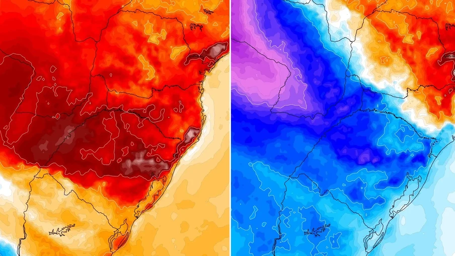 O Rio Grande do Sul esteve neste domingo sob a influência de uma massa de ar muito quente que se reforçou muito por condição pré-frontal, ou seja, pela aproximação de uma frente fria | Gráfico: MetSul/Divulgação O Rio Grande do Sul esteve neste domingo sob a influência de uma massa de ar muito quente que se reforçou muito por condição pré-frontal, ou seja, pela aproximação de uma frente fria | Gráfico: MetSul/Divulgação