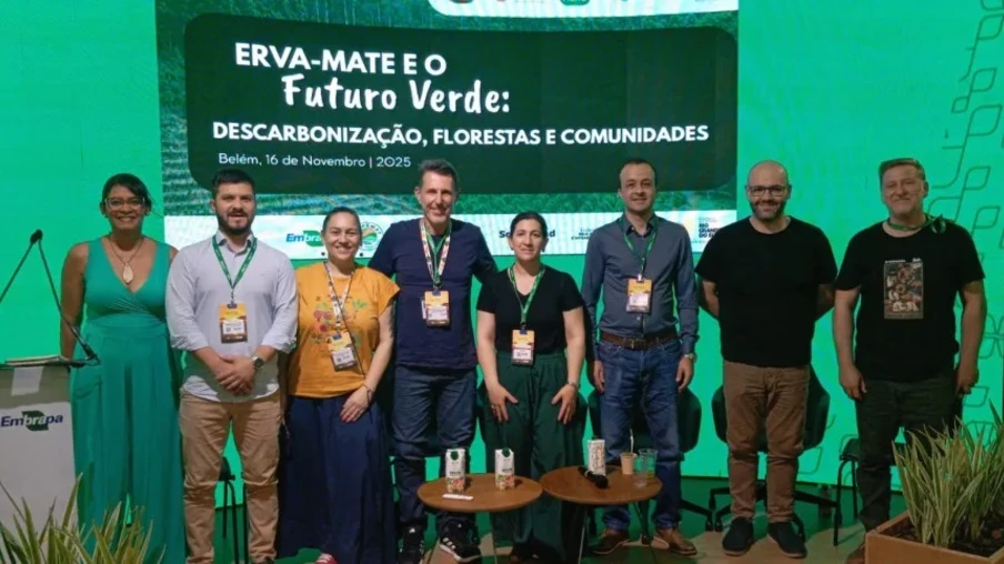 Painel sobre erva-mate na COP30, em Belém do Pará | Foto: Seapi/Divulgação Painel sobre erva-mate na COP30, em Belém do Pará | Foto: Seapi/Divulgação