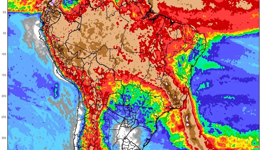 Tendência de chuva para dez dias no Brasil Tendência de chuva para dez dias no Brasil